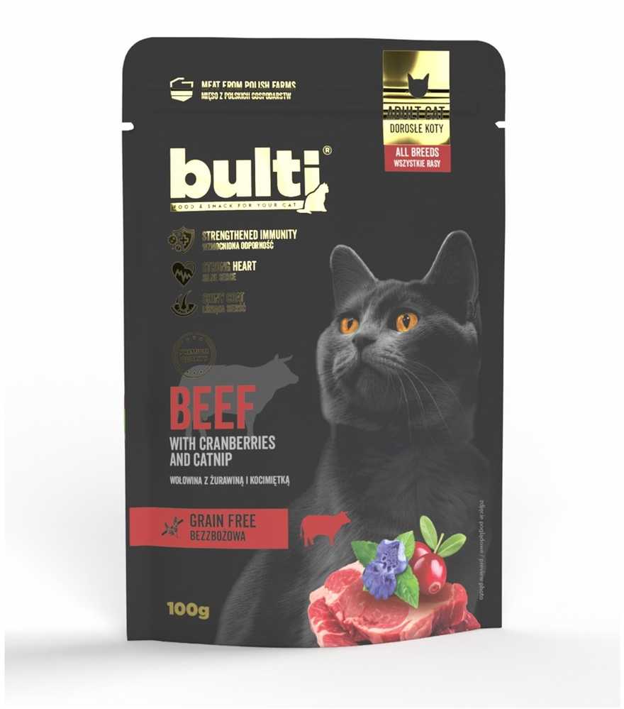 Kačių Maistas - BULTI Superfoods Jautiena su Spanguolėmis ir Katžole Drėgnas 100g