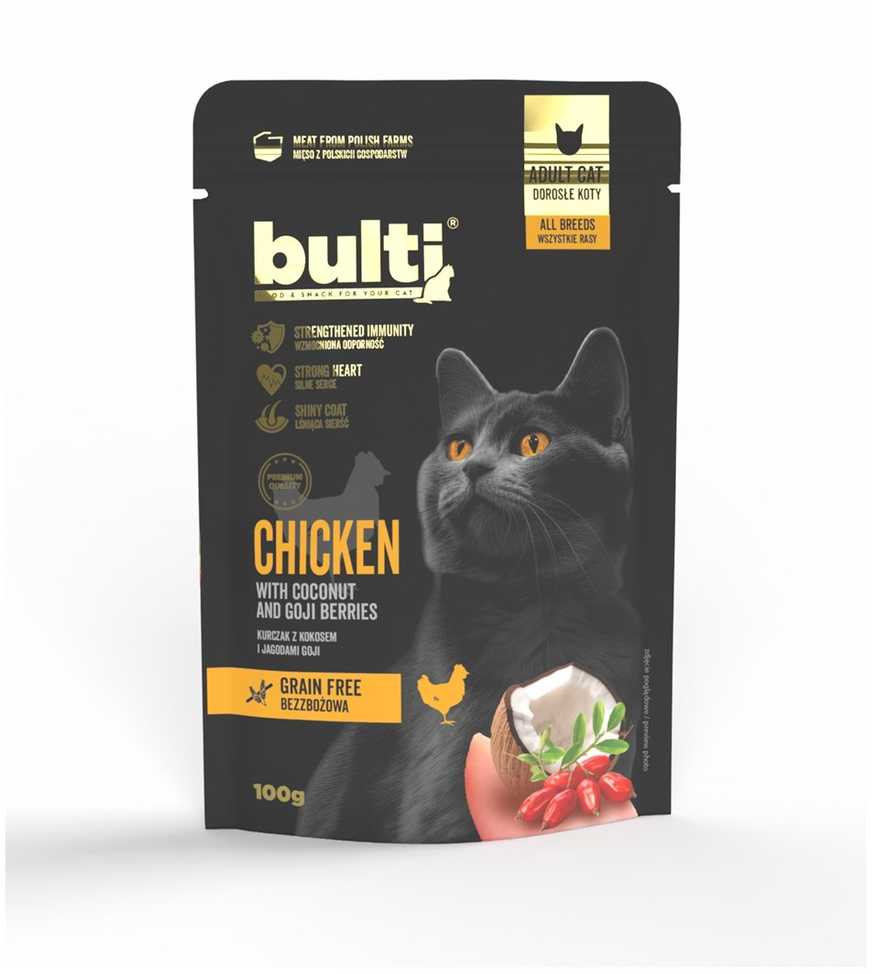Kačių Maistas - BULTI Superfoods Vištiena Kokosų Pienas Goji Uogos Drėgnas 100g