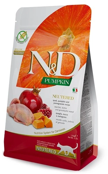 FARMINA moliūgas N&D Neutered Quail - sausas kačių maistas - 5kg