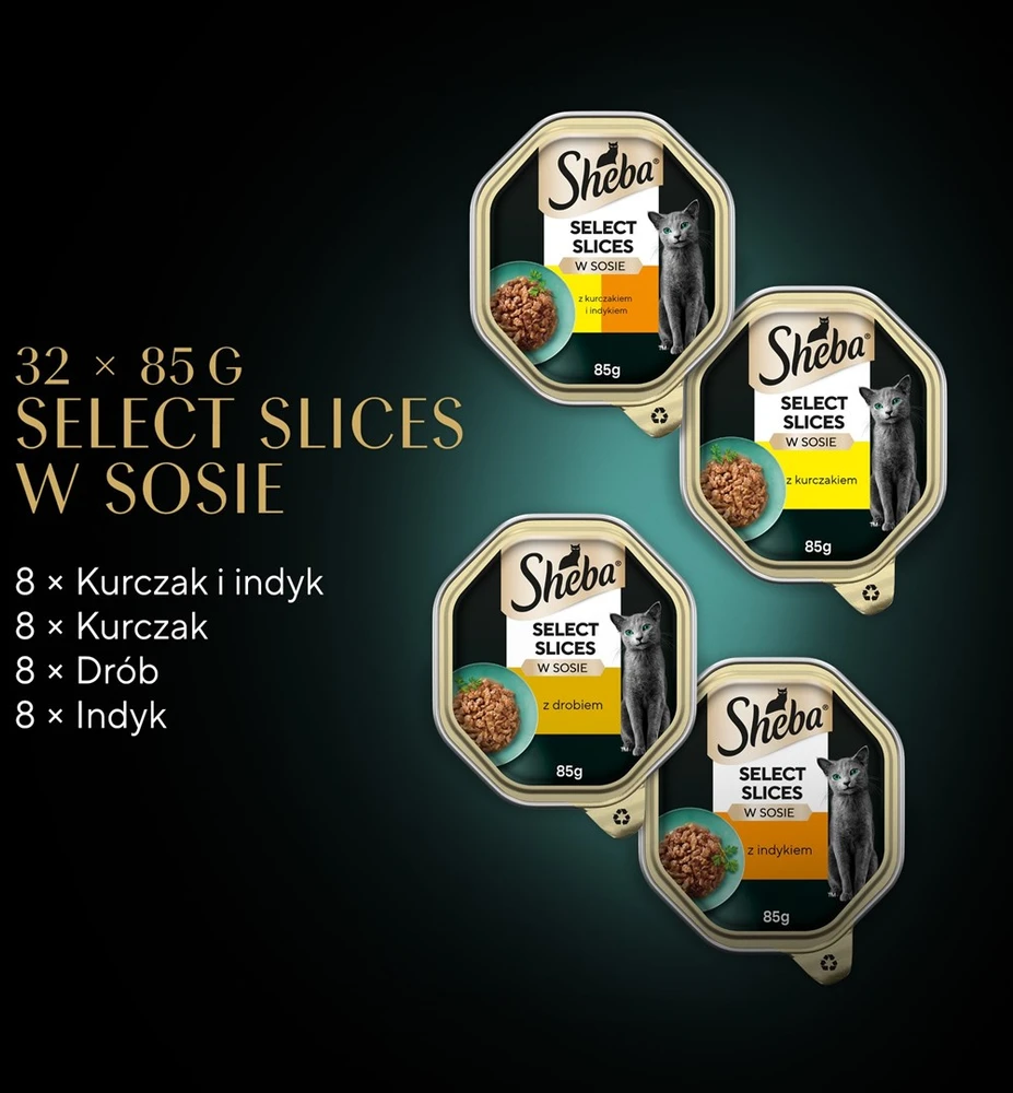 SHEBA tray sauce poultry/vištiena/ kalakutiena - wet cat food - 32x85 g