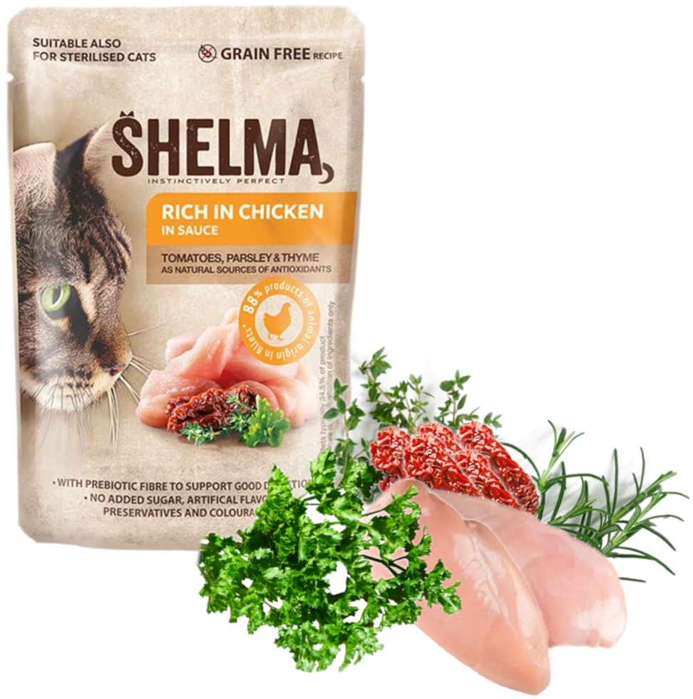 SHELMA Rich in vištiena in sauce – šlapias kačių maistas – 85g
