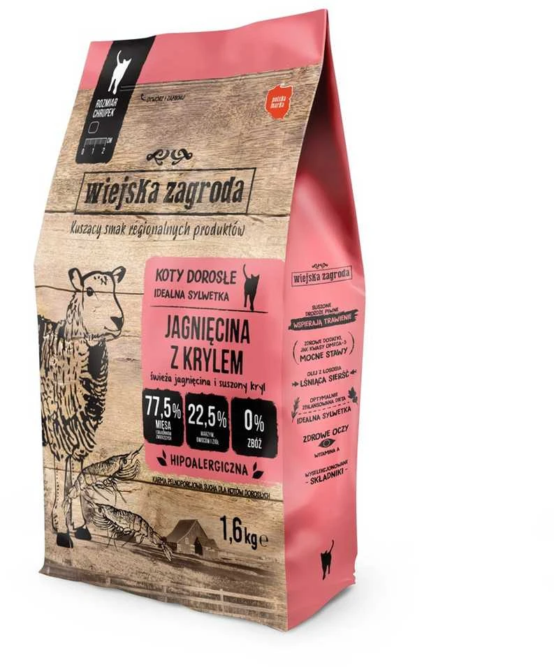 Kačių Maistas - WIEJSKA ZAGRODA Aviena su Kriliu Sausas - 400g