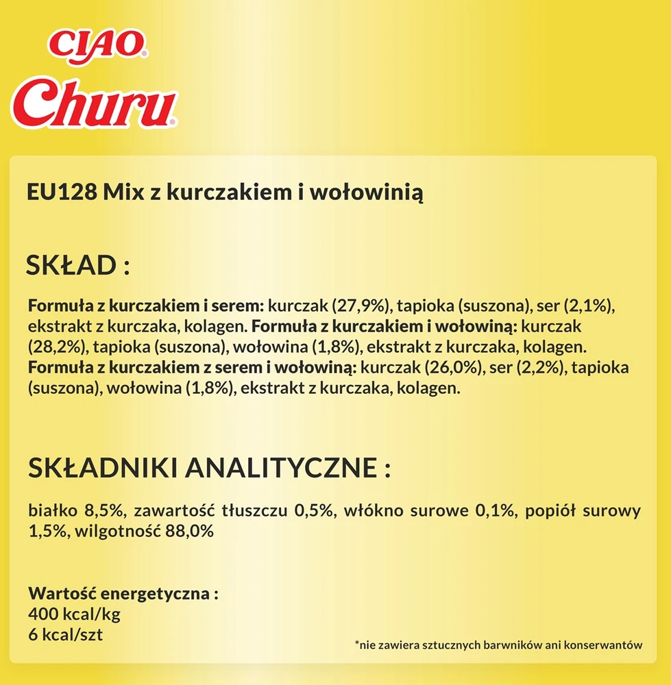 INABA Churu veislės dėžutė vištiena ir jautiena - kačių skanėstai - 20 x 14g