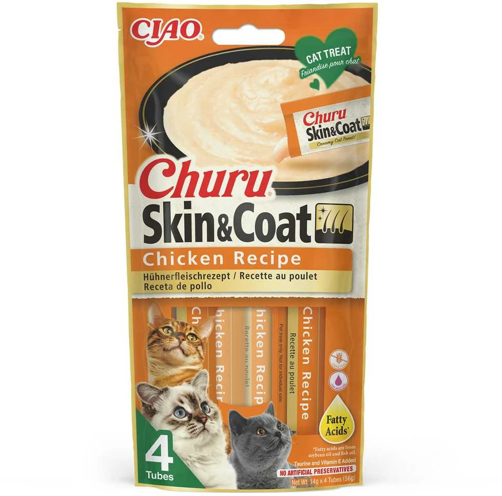 Kačių Skanėstai - INABA Churu Skin&Coat Vištienos Receptas 4x14 g