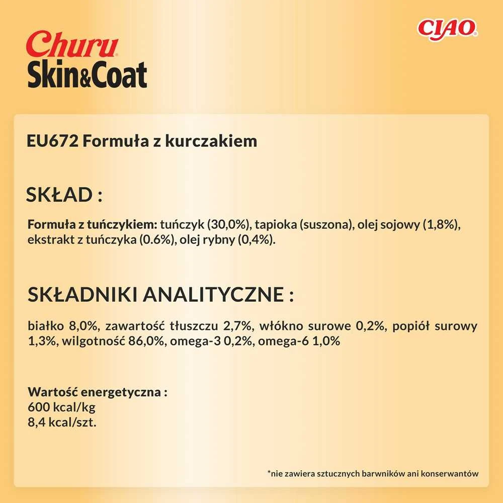 Kačių Skanėstai - INABA Churu Skin&Coat Vištienos Receptas 4x14 g