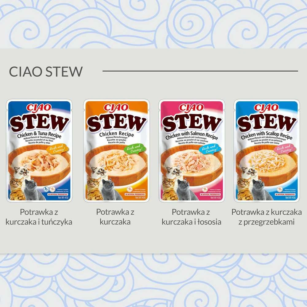 Kačių Skanėstai - INABA Ciao Troškinys su Vištiena ir Midijomis 40g Be Grūdų