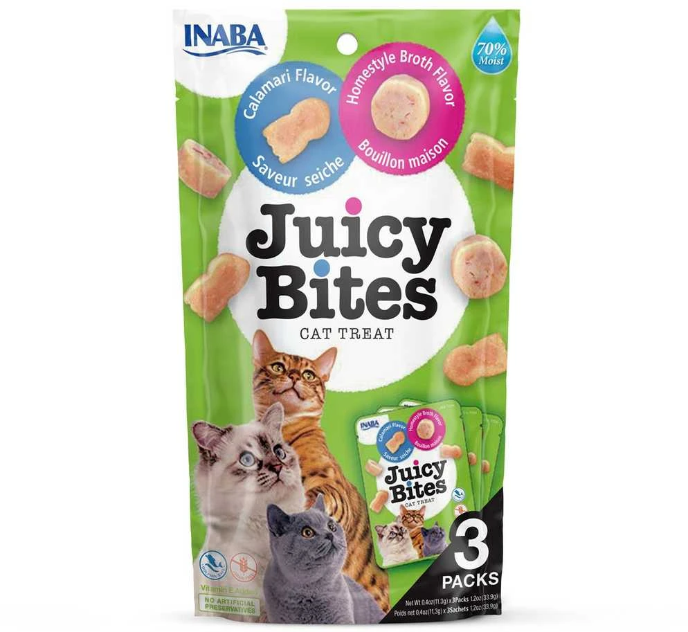 INABA Juicy Bites Homestyle sultinys ir kalmarai - skanėstai katėms - 3x11,3 g