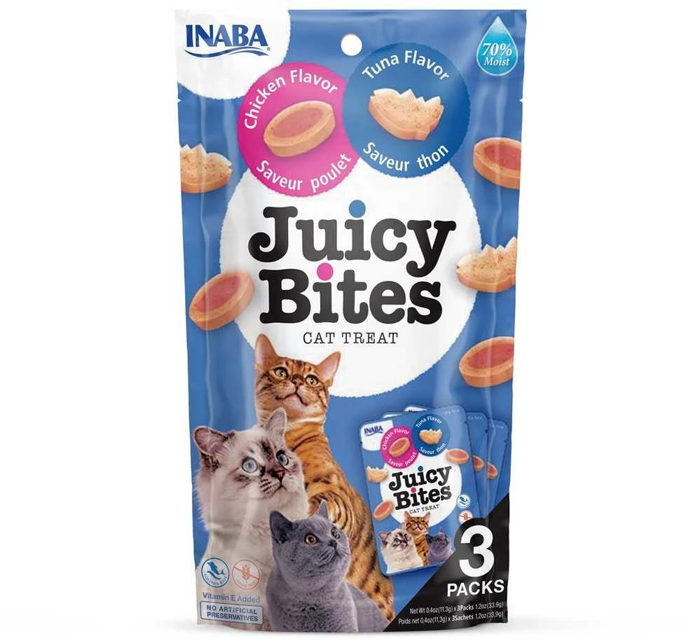 INABA Juicy Bites Vištienos ir tuno skanėstai katėms - 3 x 11g