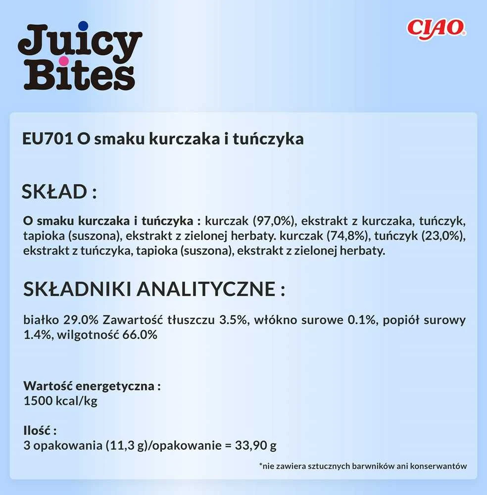 INABA Juicy Bites Vištienos ir tuno skanėstai katėms - 3 x 11g