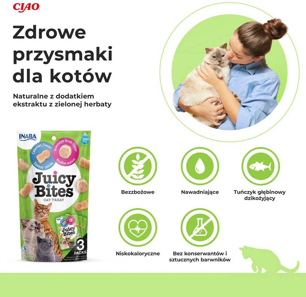 INABA Juicy Bites Homestyle sultinys ir kalmarai - skanėstai katėms - 3x11,3 g