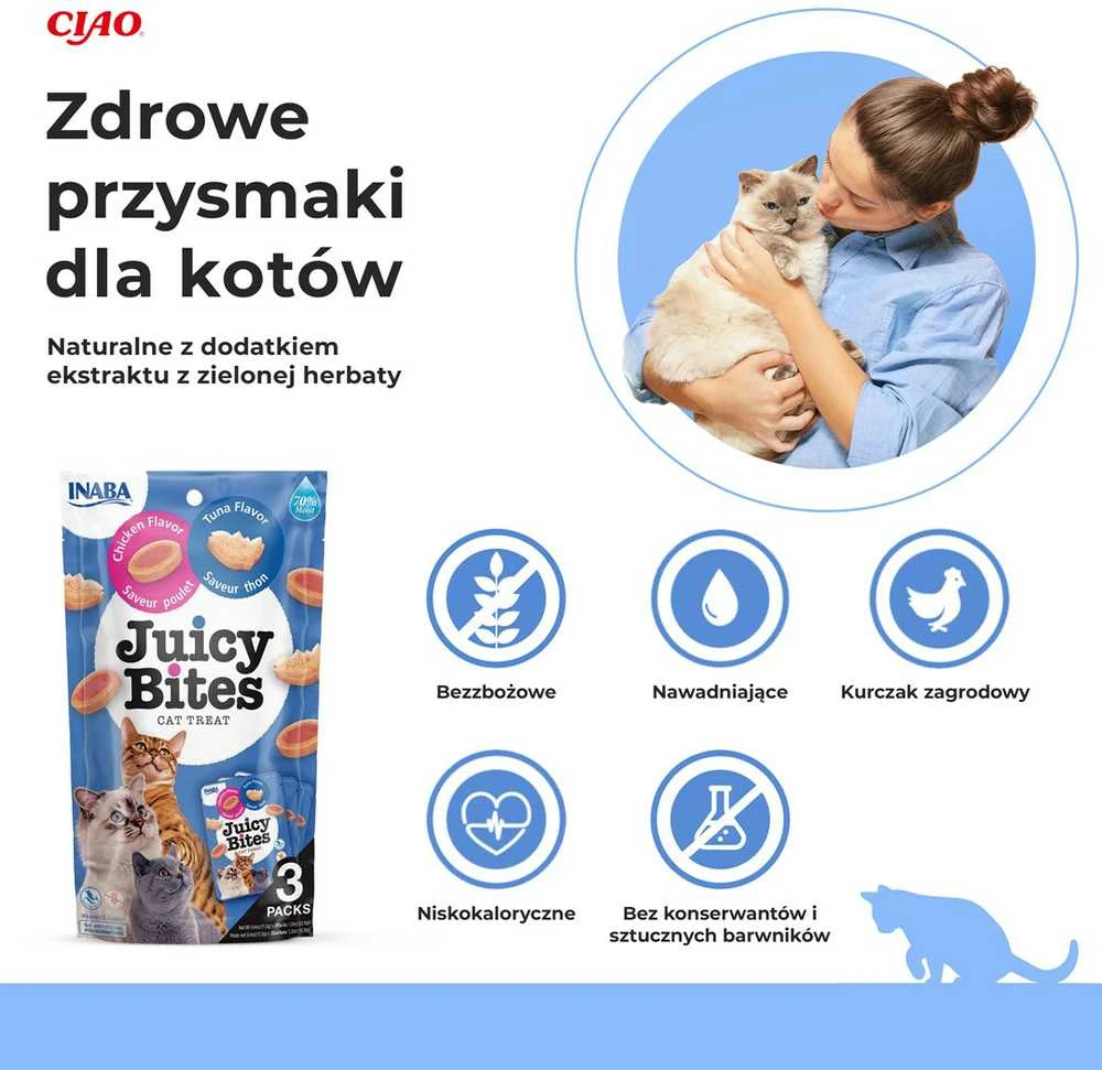 INABA Juicy Bites Vištienos ir tuno skanėstai katėms - 3 x 11g