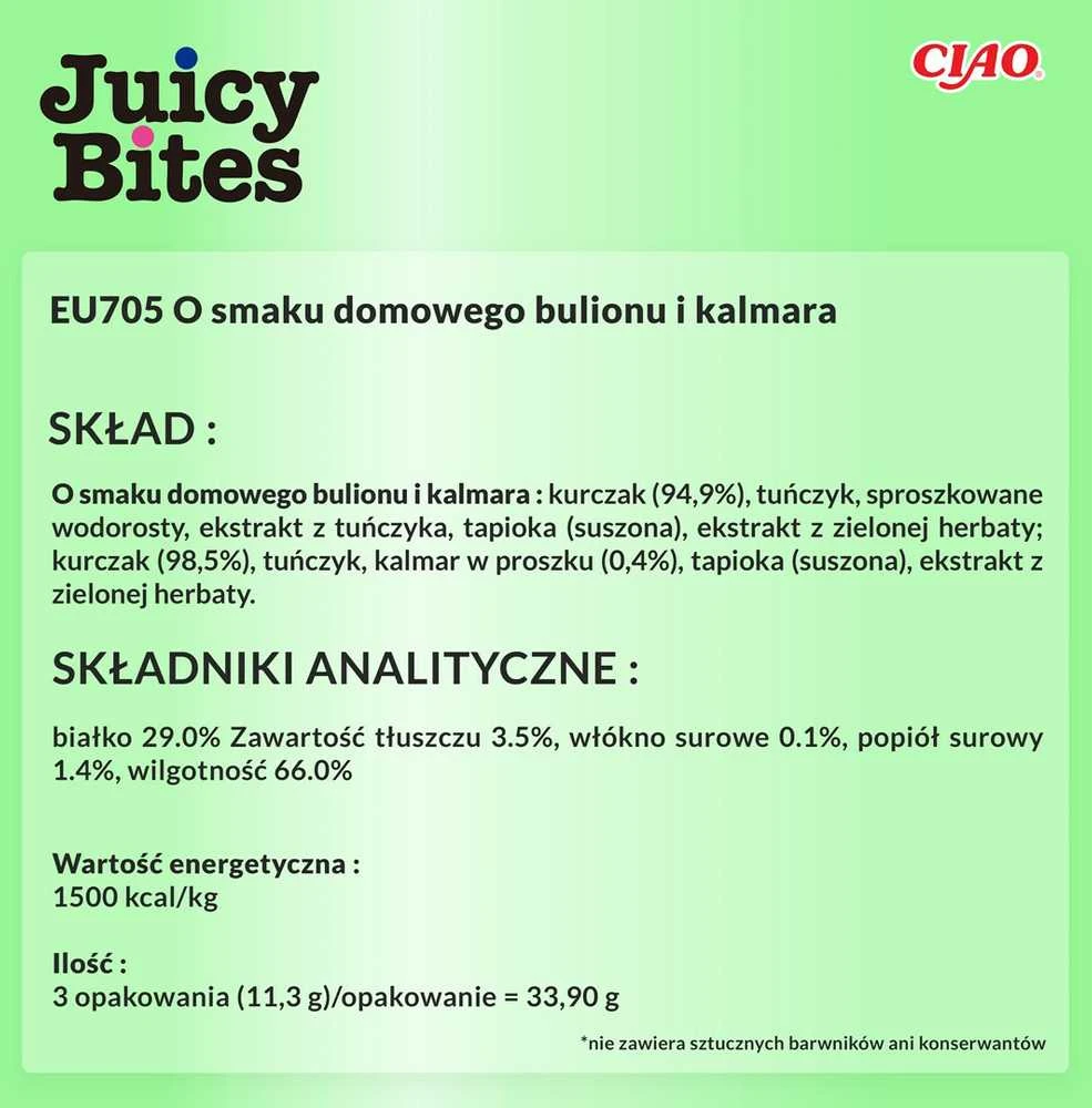 INABA Juicy Bites Homestyle sultinys ir kalmarai - skanėstai katėms - 3x11,3 g