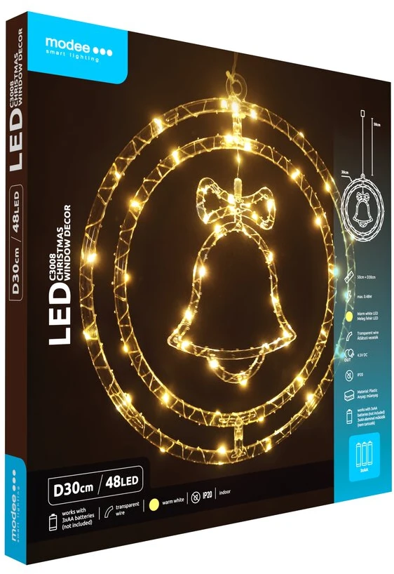 Kalėdinė LED Dekoracija - Modee ML-C3008 Šiltai Balta 48 LED Varpo Dekoracija