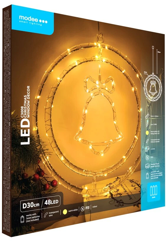 Kalėdinė LED Dekoracija - Modee ML-C3008 Šiltai Balta 48 LED Varpo Dekoracija