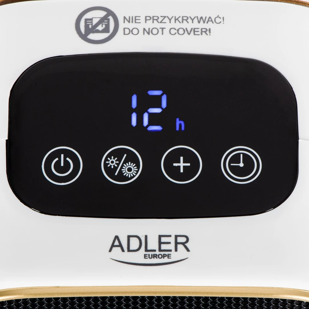 Adler AD 7762 Keraminis šildytuvas su ventiliatoriumi 1000 W, elektrinis šildytuvas su LED, 2 šildymo lygiai 700/1000 W, laikmatis iki 12 h, termostatas 15–45 °C, šalto oro pūtimas