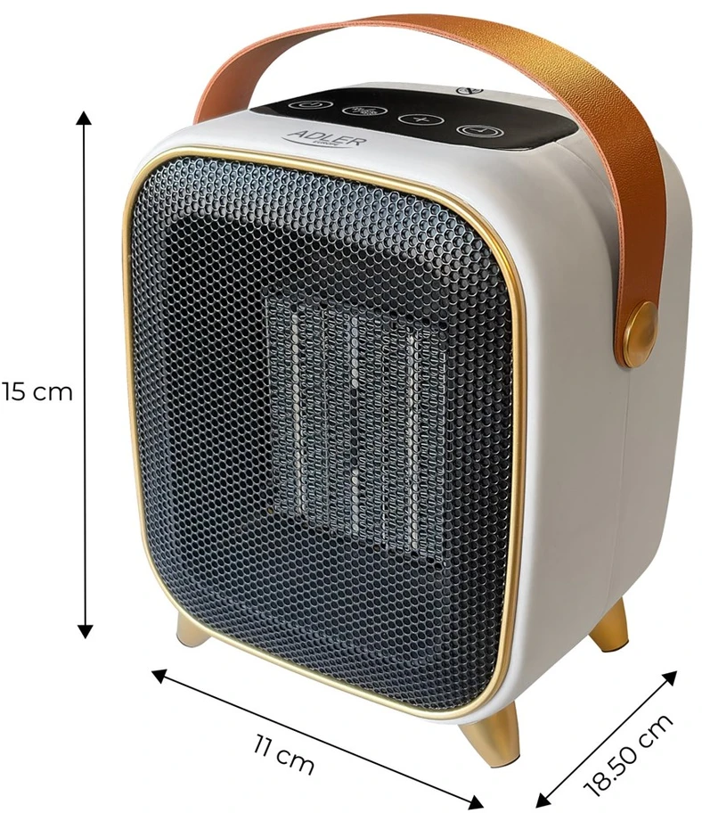 Adler AD 7762 Keraminis šildytuvas su ventiliatoriumi 1000 W, elektrinis šildytuvas su LED, 2 šildymo lygiai 700/1000 W, laikmatis iki 12 h, termostatas 15–45 °C, šalto oro pūtimas