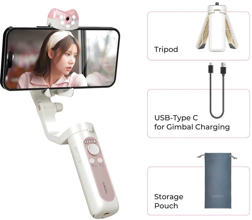 Kamera - Hohem iSteady V2s 3-Axis Gimbal for Smartphones Baltas/Rožinė