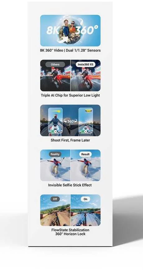 Veiksmo kameros standartinis rinkinys Insta360 X5, juodos spalvos