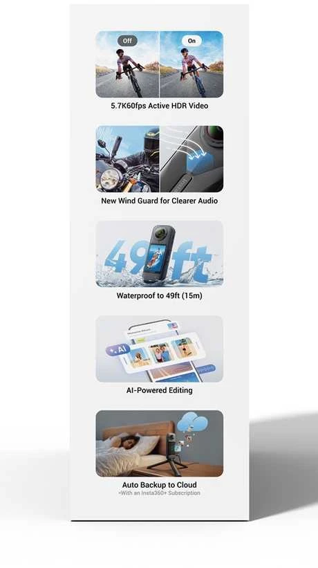 Veiksmo kameros standartinis rinkinys Insta360 X5, juodos spalvos