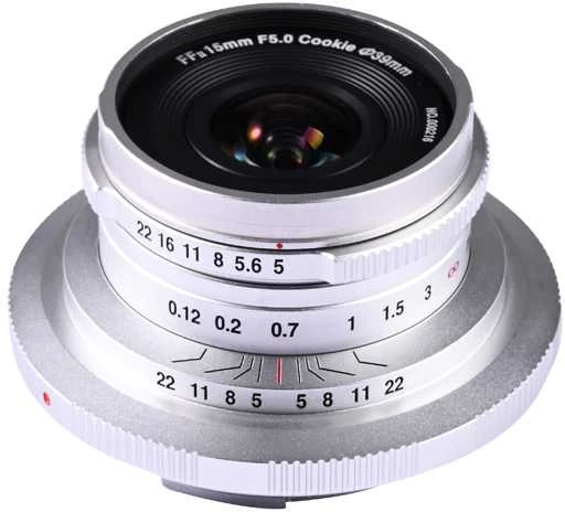 Kamera - Laowa 15mm f/5 Cookie FF, 110° AOV, 104g, Sidabrinė
