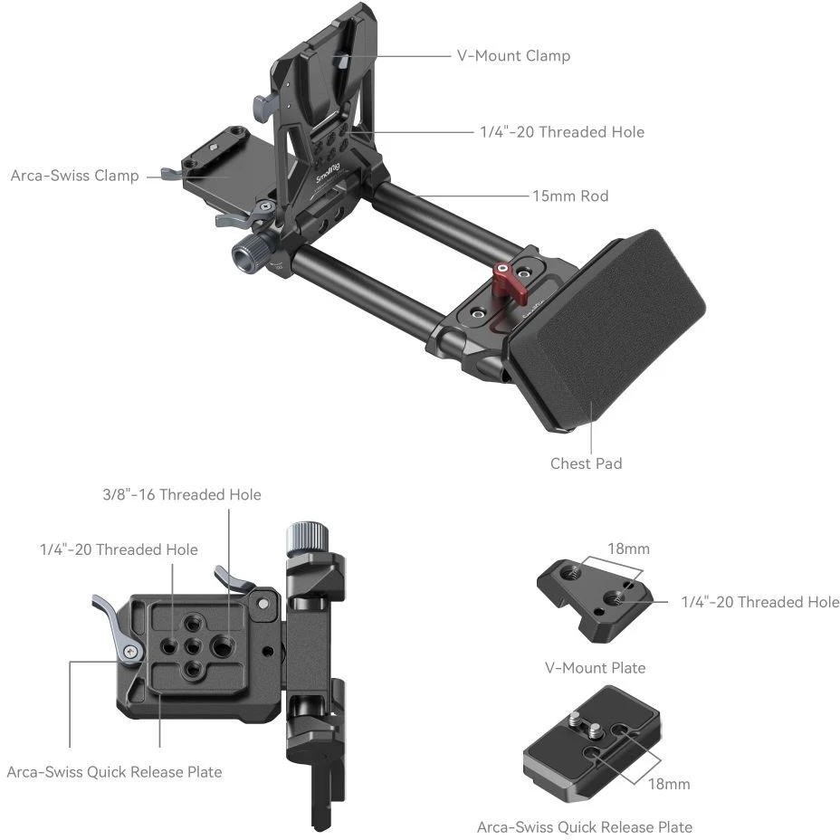 Kameros Baterijos Tvirtinimo Sistema - SmallRig 4063 V Mount baterijų tvirtinimo sistema, be įrankių montavimo, Arca-Swiss