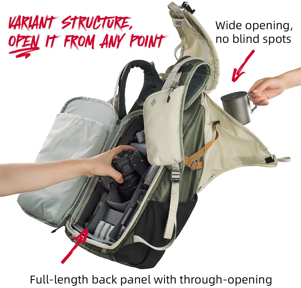Kameros krepšys - VSGO Pocket Ranger 35L Expandable Off Baltas Žalias