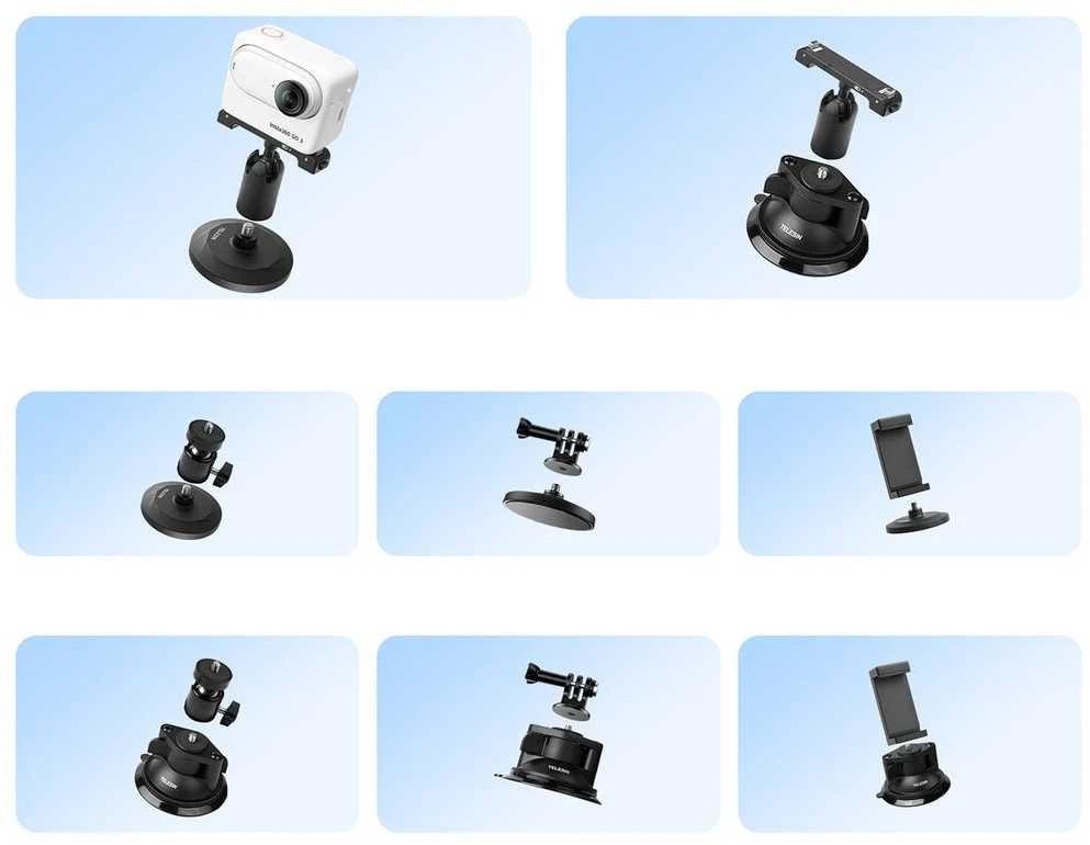 Magnetinio pagrindo ir siurbtuko pagrindo rinkinys TELESIN, skirtas Insta360 GO 3