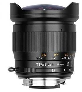 Kameros Objektyvas - TTArtisan 11mm F2.8 Fisheye Objektyvas, 180° Matymo Kampas, Metalinė Korpusas, Juoda