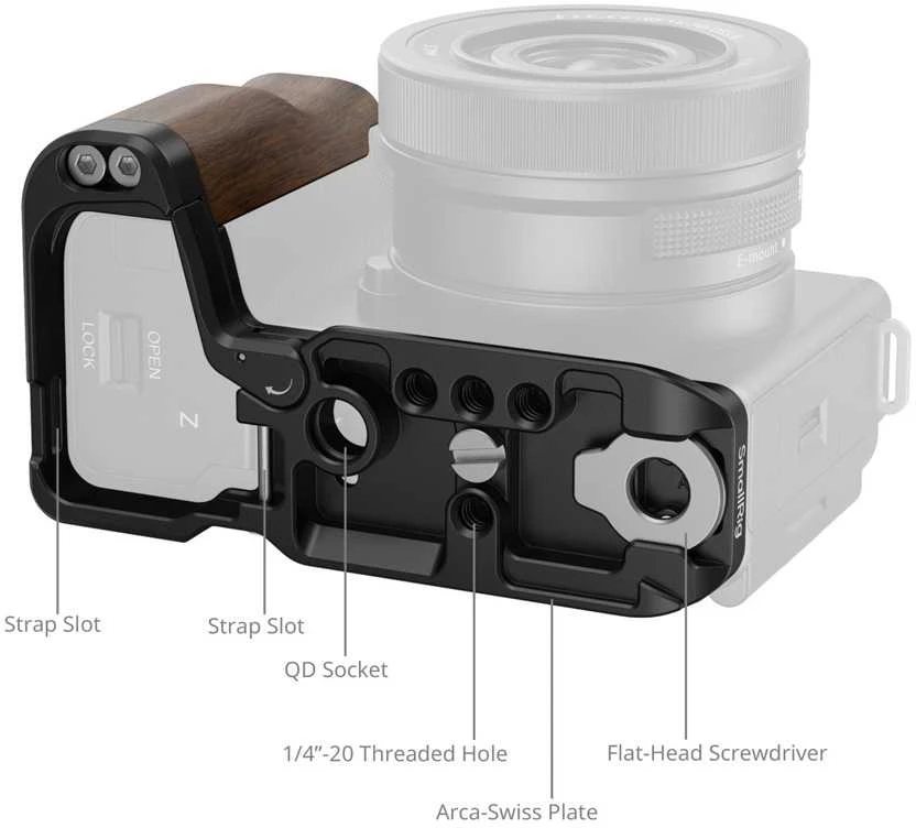 SmallRig 4864 L-Shape Mount Plate with Wooden Handle for Sony ZV-E10 II