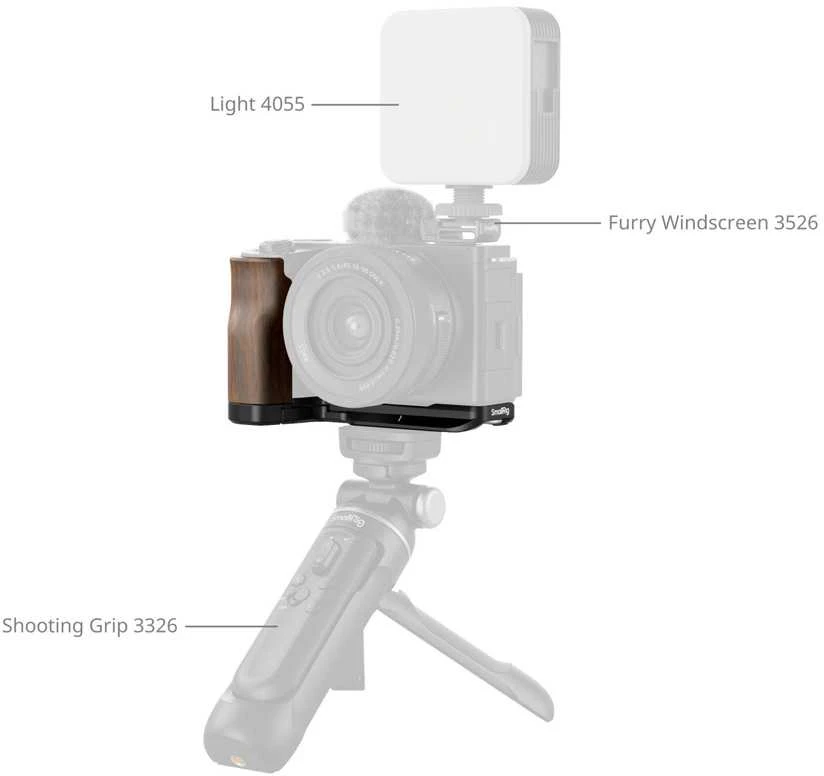 SmallRig 4864 L-Shape Mount Plate with Wooden Handle for Sony ZV-E10 II