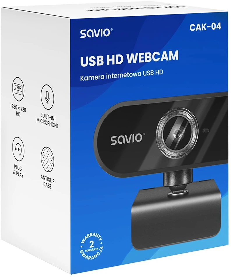 Savio CAK-04 webcam 720 MP 1280 x 720 pikselių USB Juodas