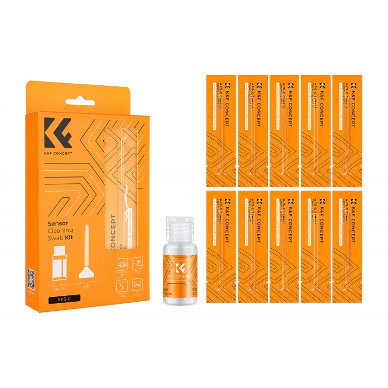 Valiklis Fotoaparato Valymo Rinkinys - K&F Concept APS-C Jutiklio Valymo Rinkinys 10 Šluostės 20ml Skysčio