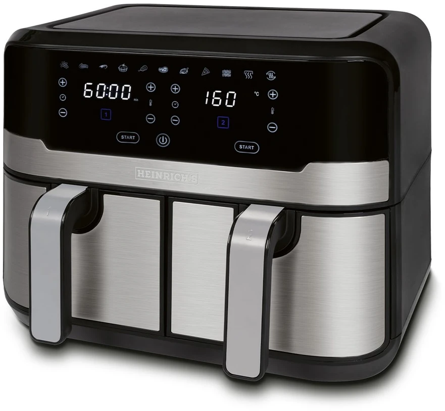 Gruzdintuvė Heinrich‘’s HFR 8214 Double hot air fryer 2 x 4.5 l = 9.0 l 1300-2400 W Juodas - Sidabrinis