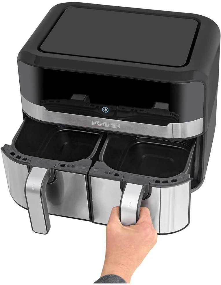 Gruzdintuvė Heinrich‘’s HFR 8214 Double hot air fryer 2 x 4.5 l = 9.0 l 1300-2400 W Juodas - Sidabrinis