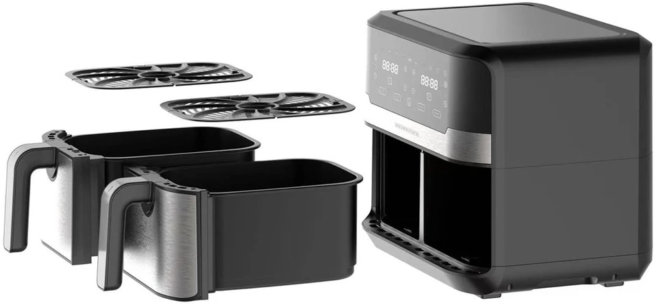Gruzdintuvė Heinrich‘’s HFR 8214 Double hot air fryer 2 x 4.5 l = 9.0 l 1300-2400 W Juodas - Sidabrinis