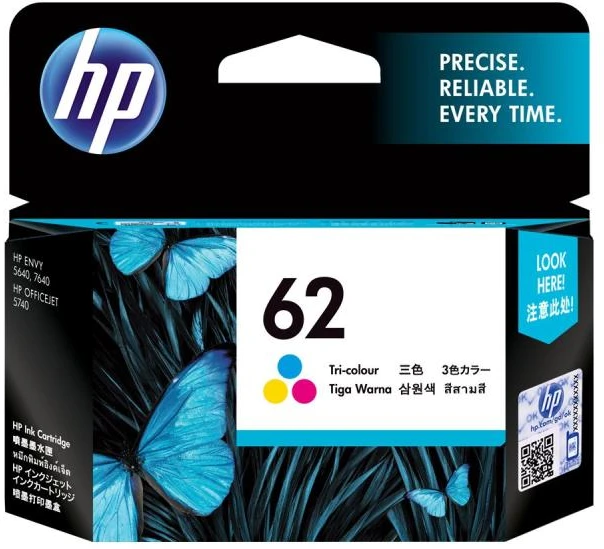 Hewlett Packard (HP) HP 62 trispalvė rašalo kasetė, 165 puslapiai, skirta HP ENVY 5540, 5640, 7640, Officejet 5740