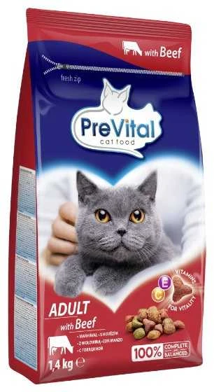 Kačių maistas - PREVITAL Suaugusiųjų Jautienos Sausas Maistas 1.4kg