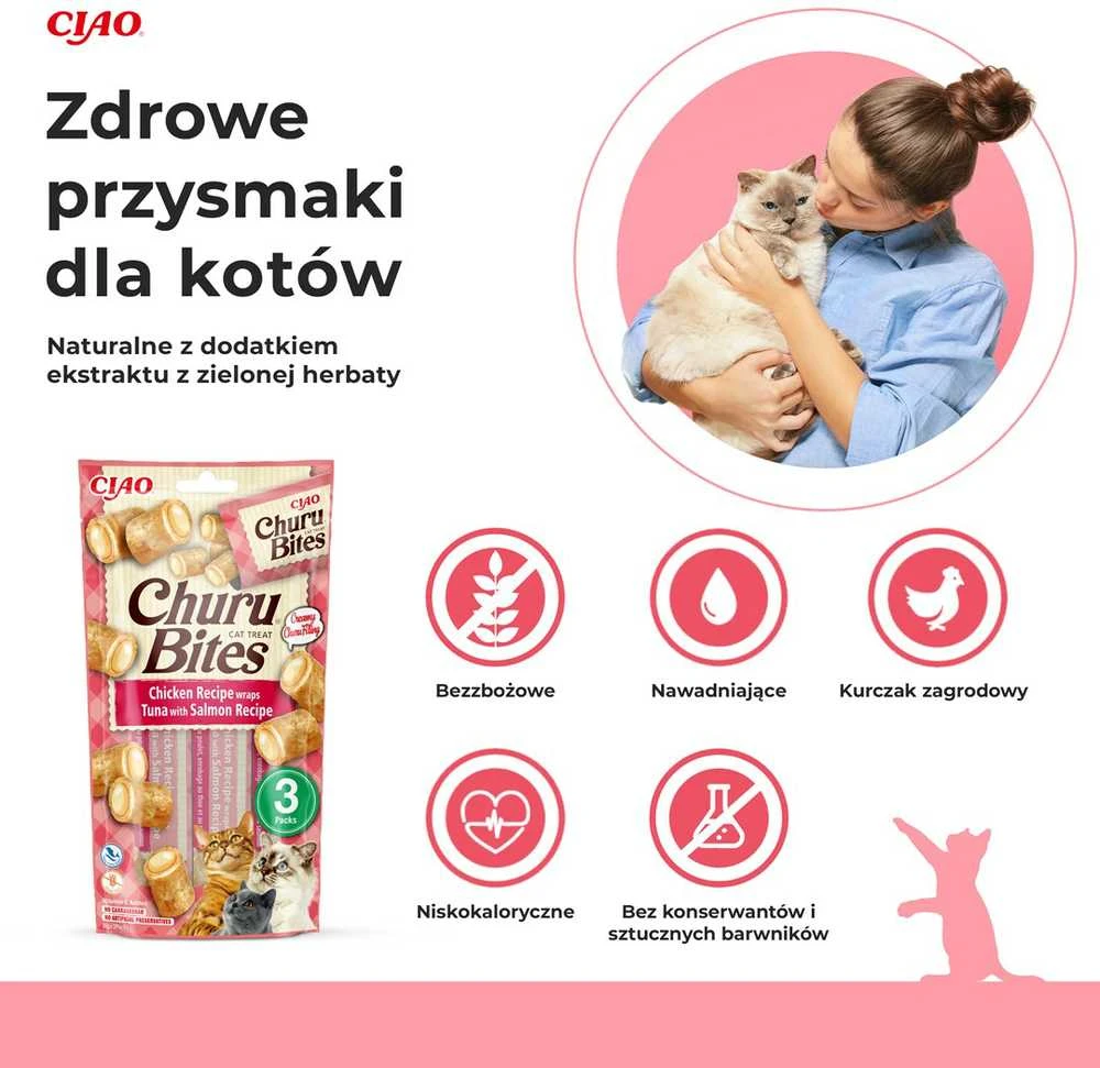 Kačių Skanėstai - INABA Churu Bites Vištiena, Tunas Ir Lašiša 3x10g
