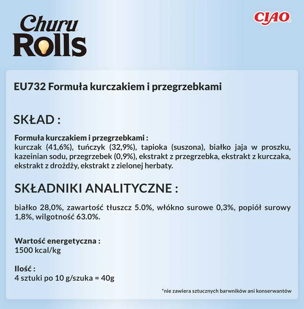 Inaba Churu Cat skanėstas Rolls vištienos tuno šukutės (4 lazdelės) 40g