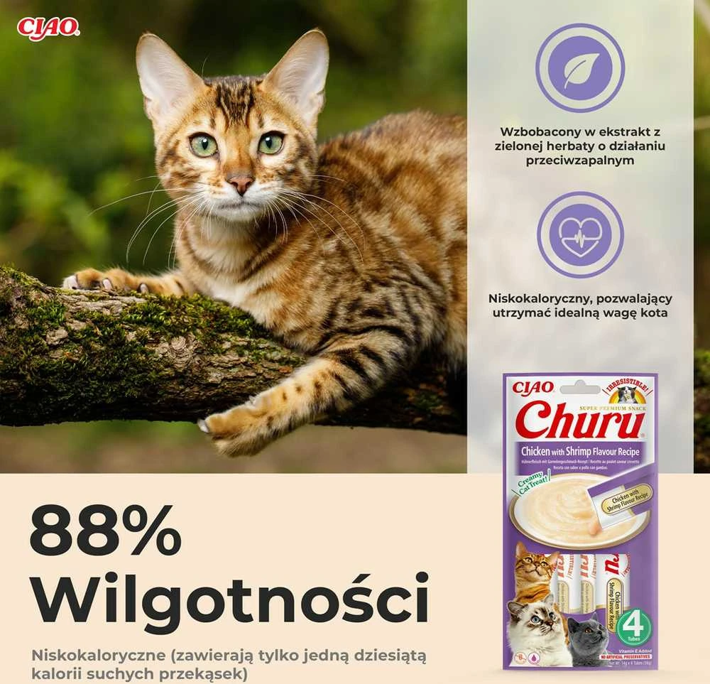 Kačių Skanėstai - Inaba Churu Vištiena Ir Krevetės, 4x14 g