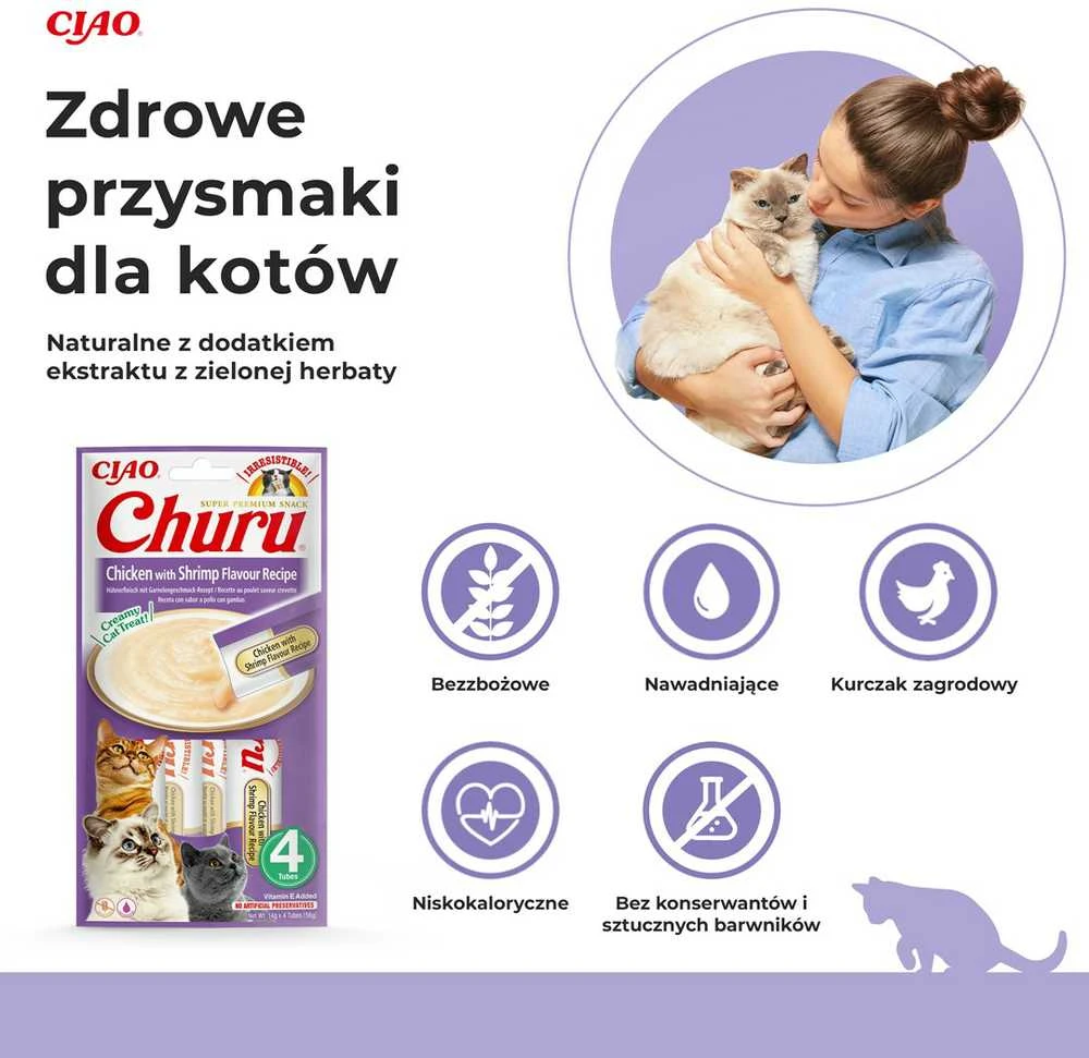 Kačių Skanėstai - Inaba Churu Vištiena Ir Krevetės, 4x14 g
