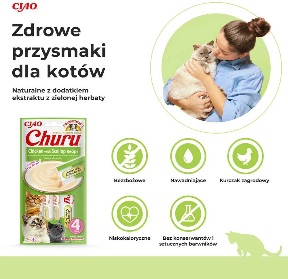 Katės Skanėstai - Inaba Churu Vištiena su Skumbrija 4x14 g
