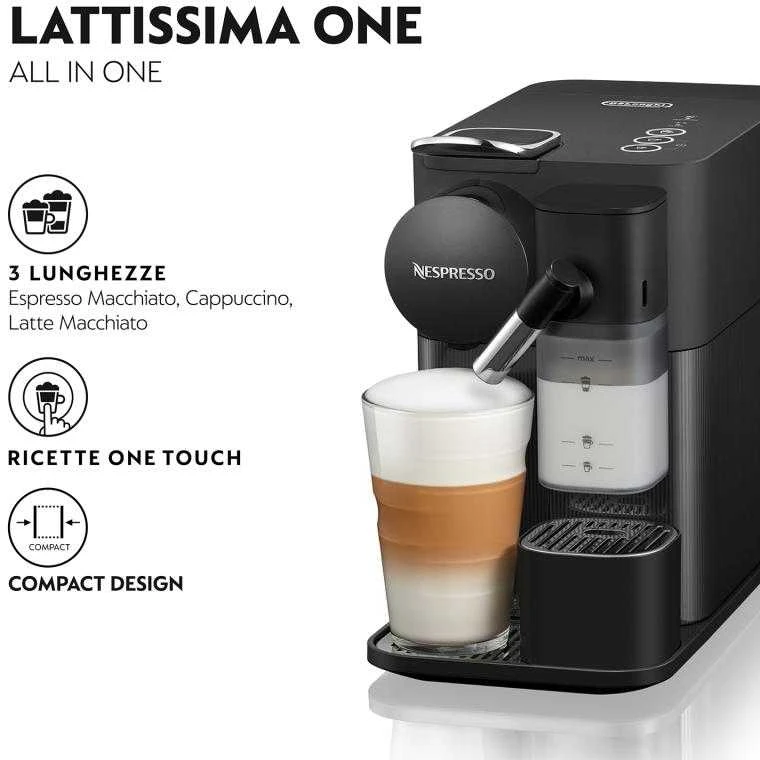Automatinis kavos aparatas su pieno plakikliu Delonghi EN510.W Nespresso, Juodos spalvos