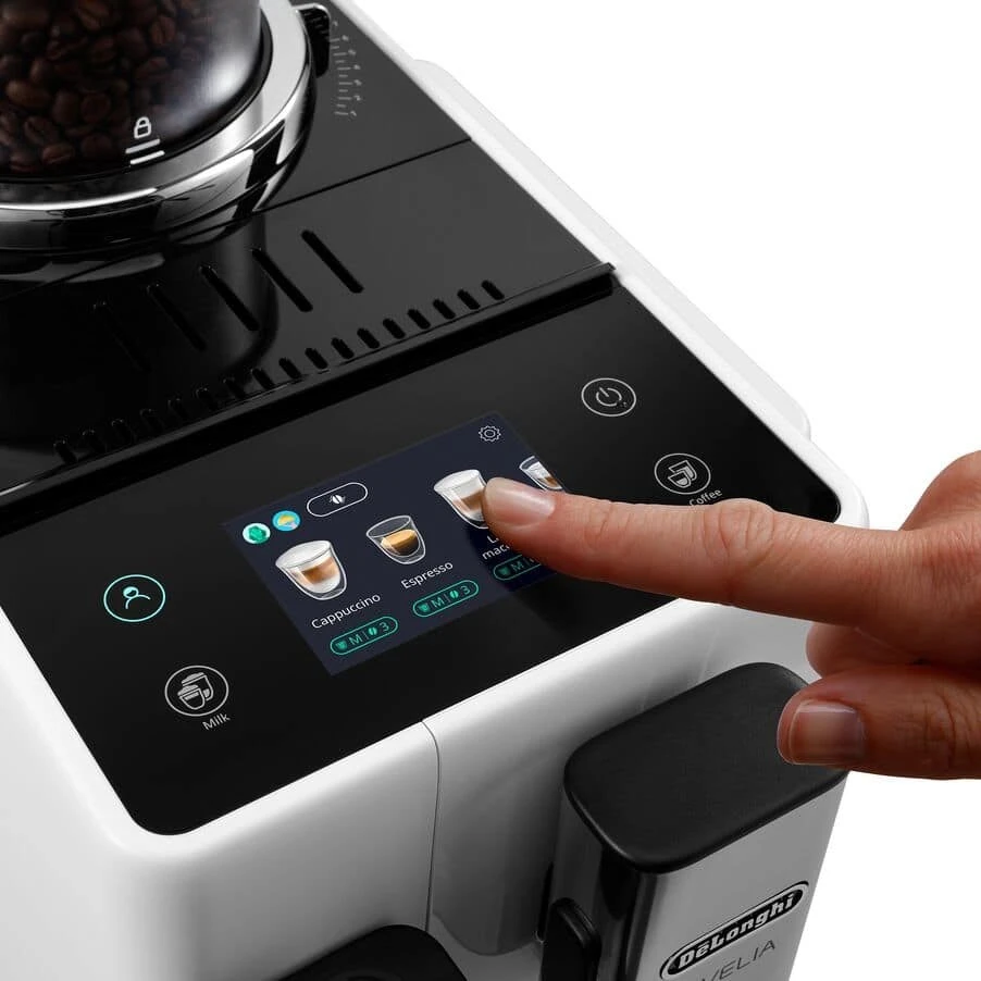 DeLonghi Rivelia EXAM440.55.W kavos aparatas nuo pupelių iki puodelio