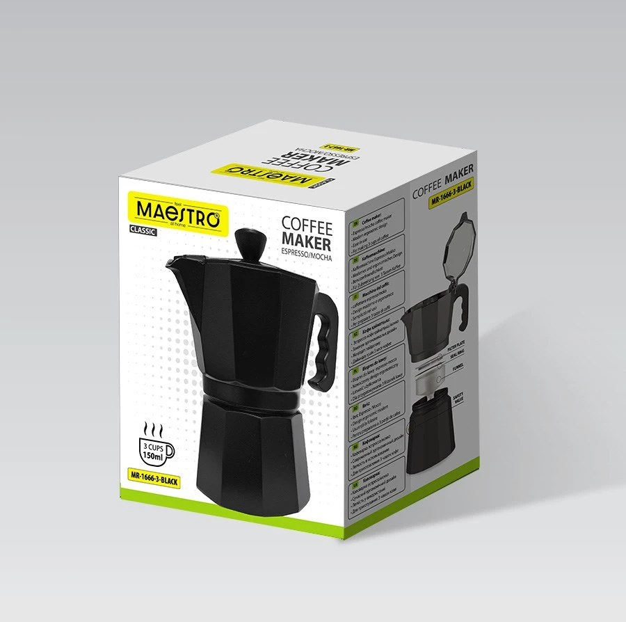 3 cup kavos virimo aparatas MAESTRO MR-1666-3-Juodas Juodas