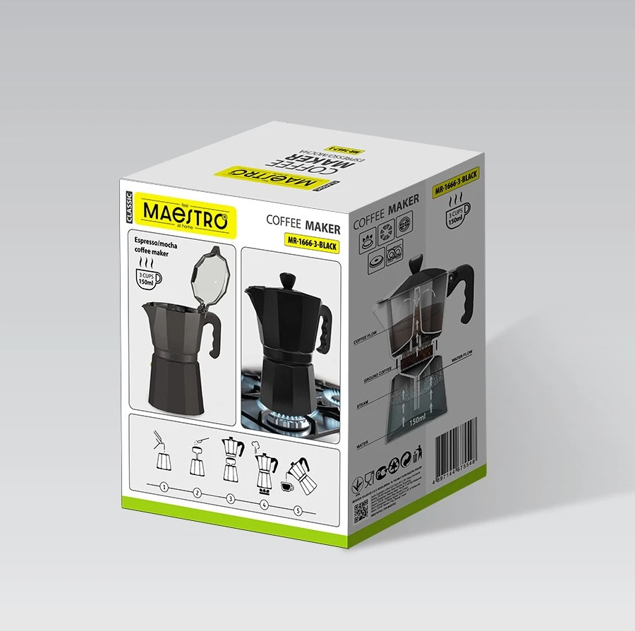 3 cup kavos virimo aparatas MAESTRO MR-1666-3-Juodas Juodas