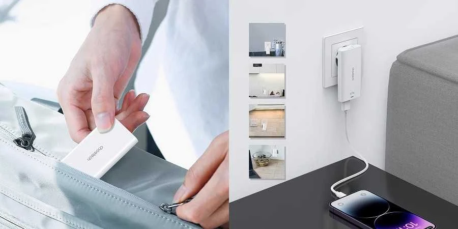 Mini kelioninis sieninis įkroviklis Choetech PD6011 PD65W GaN plonas USB-A+C (baltas)