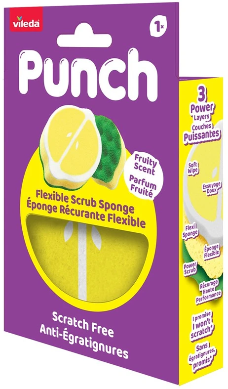 Vileda Lanksti kempinė „Punch“, citrinų skonio, 1 vnt.