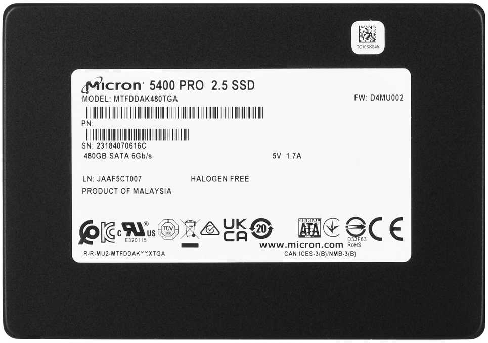 Micron 5400 PRO 480 GB SATA 2,5 colio (7 mm) ne SED SSD [vienas paketas], EAN: 649528933874