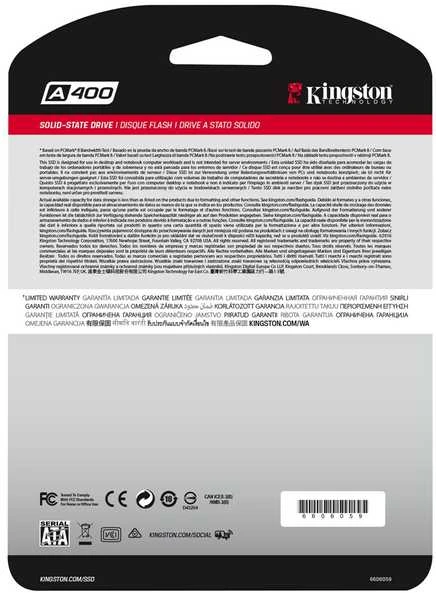 Vidinis diskas Kingston SSD A400 240GB Solid State  Drive /2.5 Inch/SATA 3